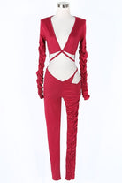 Women's burgundy long sleeve crop top and leggings activewear set - photo 2