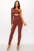 Women's Rust Sculpted Allure Long Sleeve One Shoulder Jumpsuit – side view