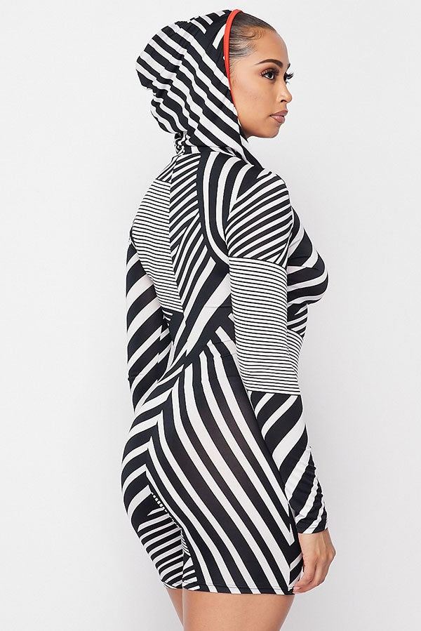 Women's Striped Hooded Long Sleeve Romper - photo 5