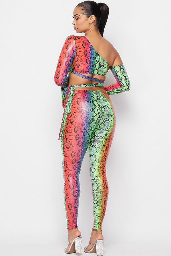 Women's Snake Print Long Sleeve Crop Top & Leggings Activewear Set - photo 4