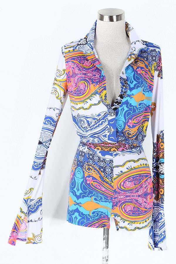Women's Paisley Print Bell Sleeve Romper