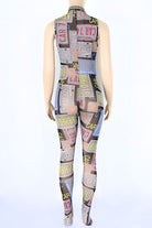 Women's Printed Mesh Zip Front Sleeveless Jumpsuit - photo 4