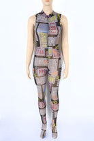 Women's Printed Mesh Zip Front Sleeveless Jumpsuit - photo 2