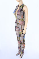 Women's Printed Mesh Zip Front Sleeveless Jumpsuit - photo 3