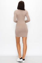 Women's Mocha Mock Neck Double Layered L/S Mini Dress – detail view