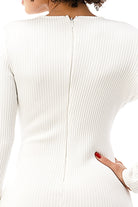 Women's white lace-up long sleeve bodycon midi dress with slit - photo 4