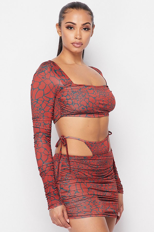Women's Snake Print Square Neck Crop Top & Mini Skirt Set - photo 3