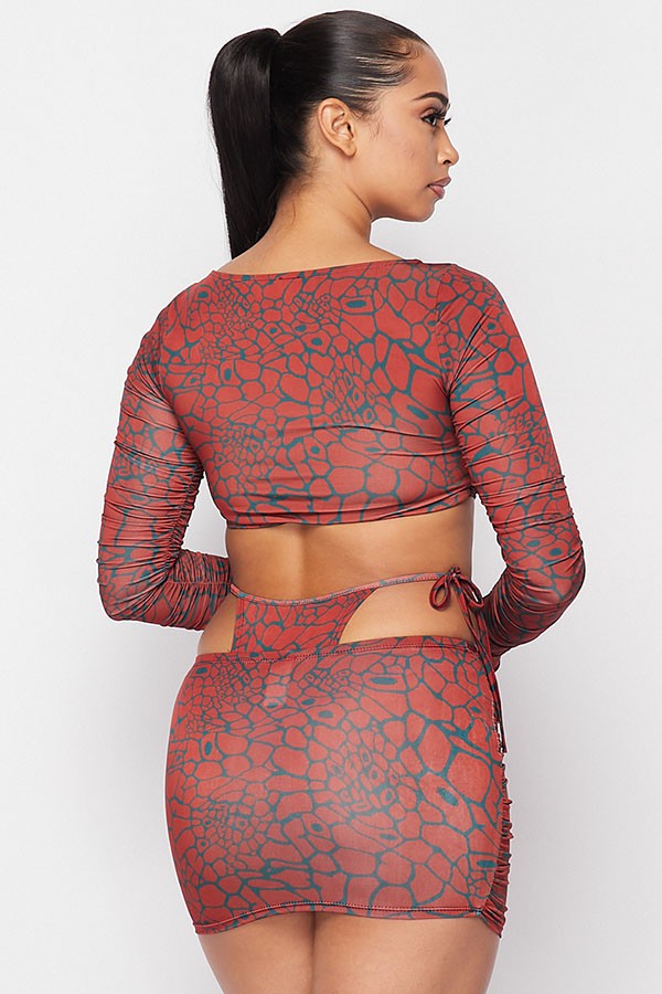 Women's Snake Print Square Neck Crop Top & Mini Skirt Set - photo 4