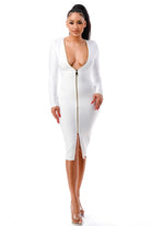 Women's white zip-front long sleeve bandage midi dress - photo 3