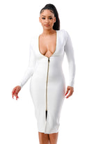 Women's white zip-front long sleeve bandage midi dress - photo 2