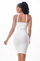 Women's white rhinestone neckline strappy bandage midi dress - photo 2