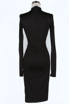 Women's black plunge mesh panel long sleeve bodycon midi dress - photo 4
