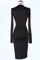 Women's black/nude plunge mesh panel long sleeve bodycon midi dress - photo 4
