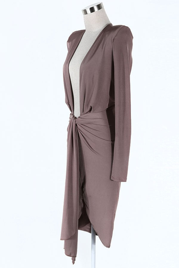 Women's mocha mock neck long sleeve front cutout midi dress - photo 2