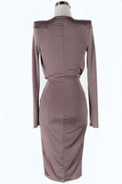 Women's mocha mock neck long sleeve front cutout midi dress