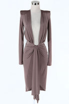 Women's mocha mock neck long sleeve front cutout midi dress - photo 3