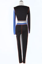Women's Colorblock Long Sleeve Crop Top & Leggings Activewear Set - photo 3