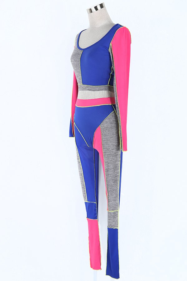 Women's Colorblock Long Sleeve Crop Top & Leggings Activewear Set - photo 2