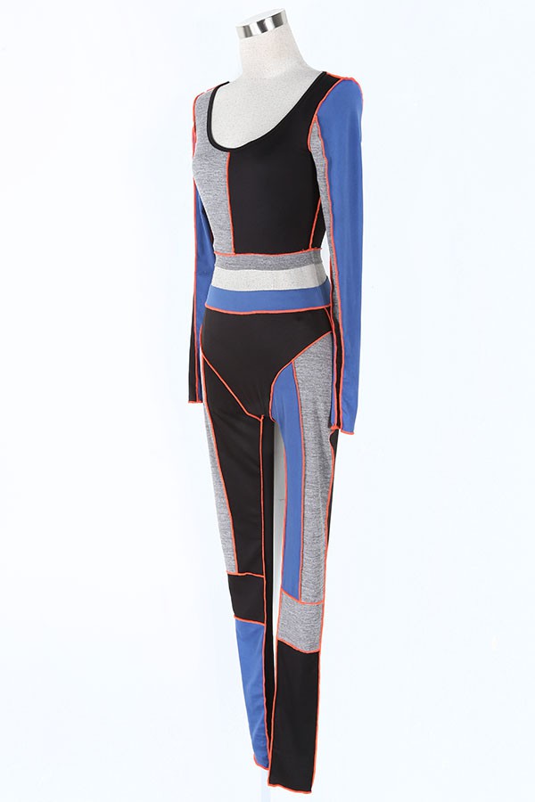 Women's Colorblock Long Sleeve Crop Top & Leggings Activewear Set - photo 2
