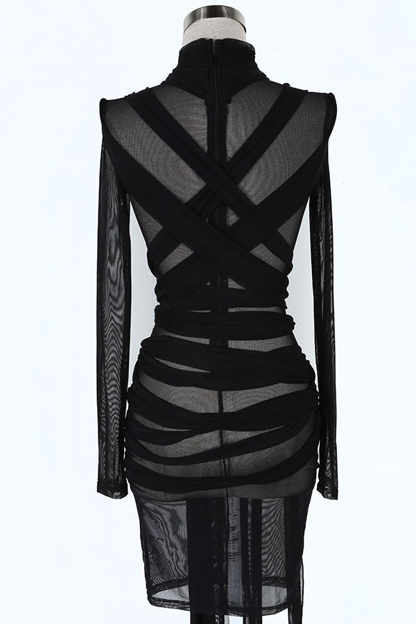 Women's Sheer Mesh Strappy Wrap Fringe Mini Dress - photo 4