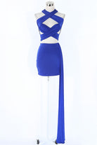 Women's royal cutout halter top and mini skirt set