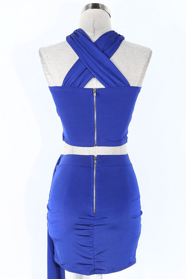Women's royal cutout halter top and mini skirt set - photo 4