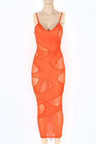 Women's Sheer Mesh Spaghetti Strap Cutout Midi Dress