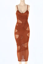 Women's Sheer Mesh Spaghetti Strap Cutout Midi Dress