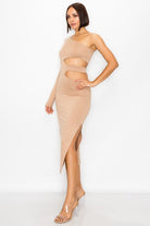 Women's One Shoulder Waist Cutout Maxi Dress – back view