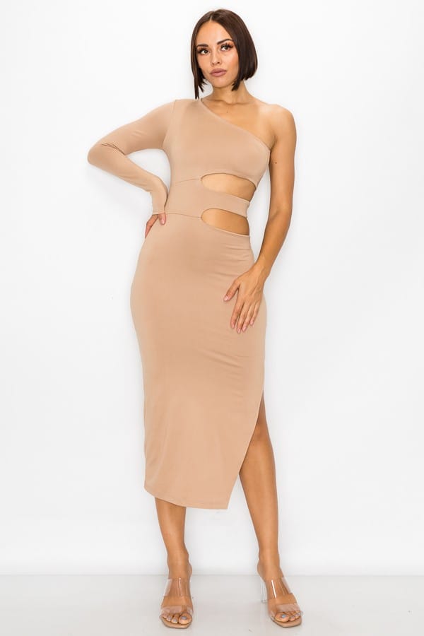 Women's One Shoulder Waist Cutout Maxi Dress – front view