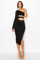 Women's One Shoulder Waist Cutout Maxi Dress – full-length view