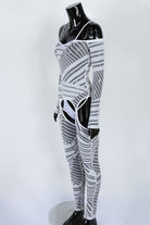 Women's Printed Sheer Mesh Cold Shoulder Jumpsuit - photo 2