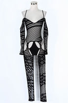 Women's Printed Sheer Mesh Cold Shoulder Jumpsuit