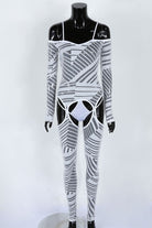 Women's Printed Sheer Mesh Cold Shoulder Jumpsuit