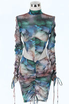 Women's Printed Mesh Ruched Top & Skirt Set