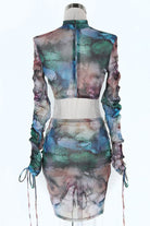 Women's Printed Mesh Ruched Top & Skirt Set - photo 3