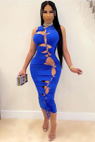 Women's Sleeveless Lace-Up Cutout Bodycon Midi Dress - photo 2