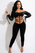 Women's Velvet Off-Shoulder Lace-Up Corset Jumpsuit