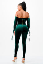 Women's Velvet Off-Shoulder Lace-Up Corset Jumpsuit - photo 4