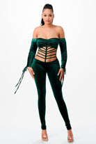 Women's Velvet Off-Shoulder Lace-Up Corset Jumpsuit - photo 2