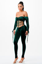 Women's Velvet Off-Shoulder Lace-Up Corset Jumpsuit - photo 3