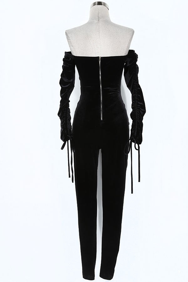 Women's Velvet Off-Shoulder Lace-Up Corset Jumpsuit - photo 3