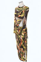 Women's Abstract Print Mock Neck Long Sleeve Slit Maxi Dress - photo 2