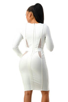 Women's white long sleeve mesh cut-out bandage mini dress - back