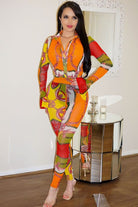 Women's Abstract Print Long Sleeve Fitted Jumpsuit - photo 2
