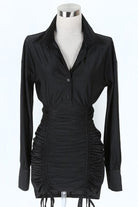 Women's Ruched Long Sleeve V-Neck Mini Dress
