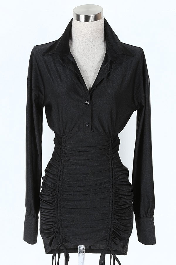 Women's Ruched Long Sleeve V-Neck Mini Dress