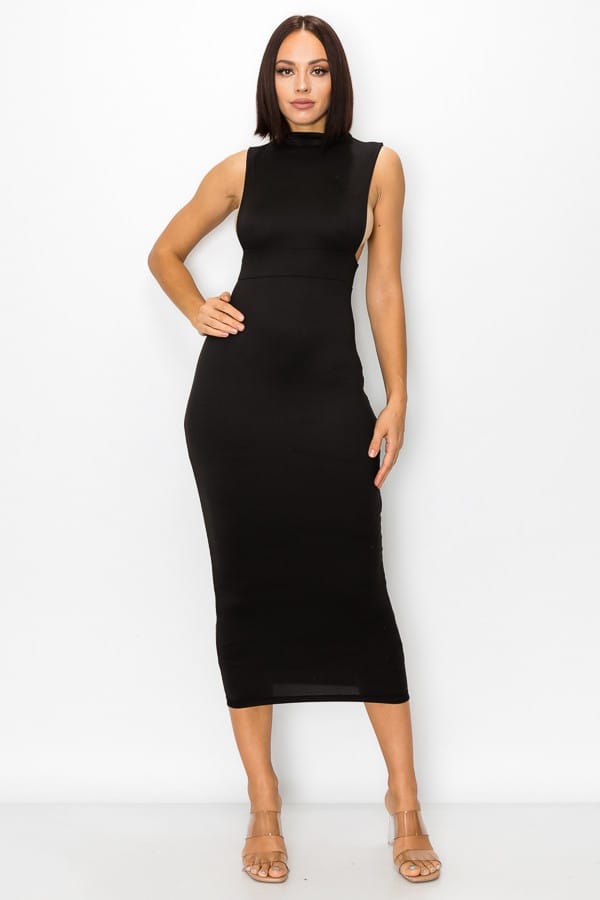 Women's Sculted Elegance Double Layer Midi Dress – full-length view