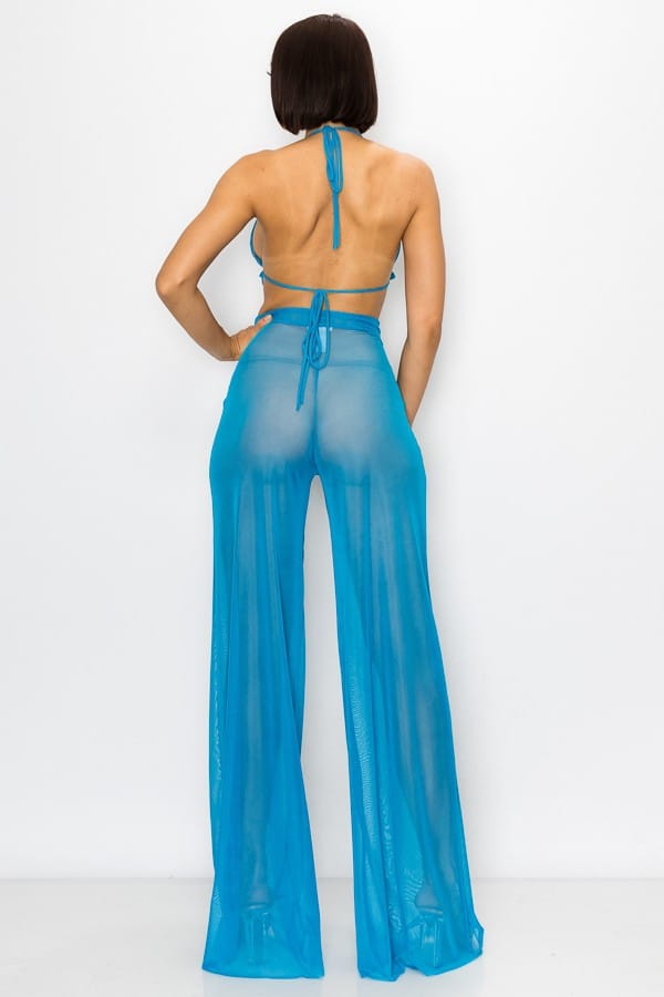 Women's Turquoise Midnight Temptation Mesh Bra & Pants 2 Piece Set – detail view