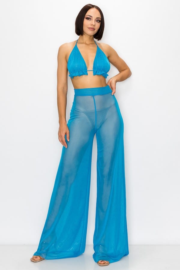 Women's Turquoise Midnight Temptation Mesh Bra & Pants 2 Piece Set – side view